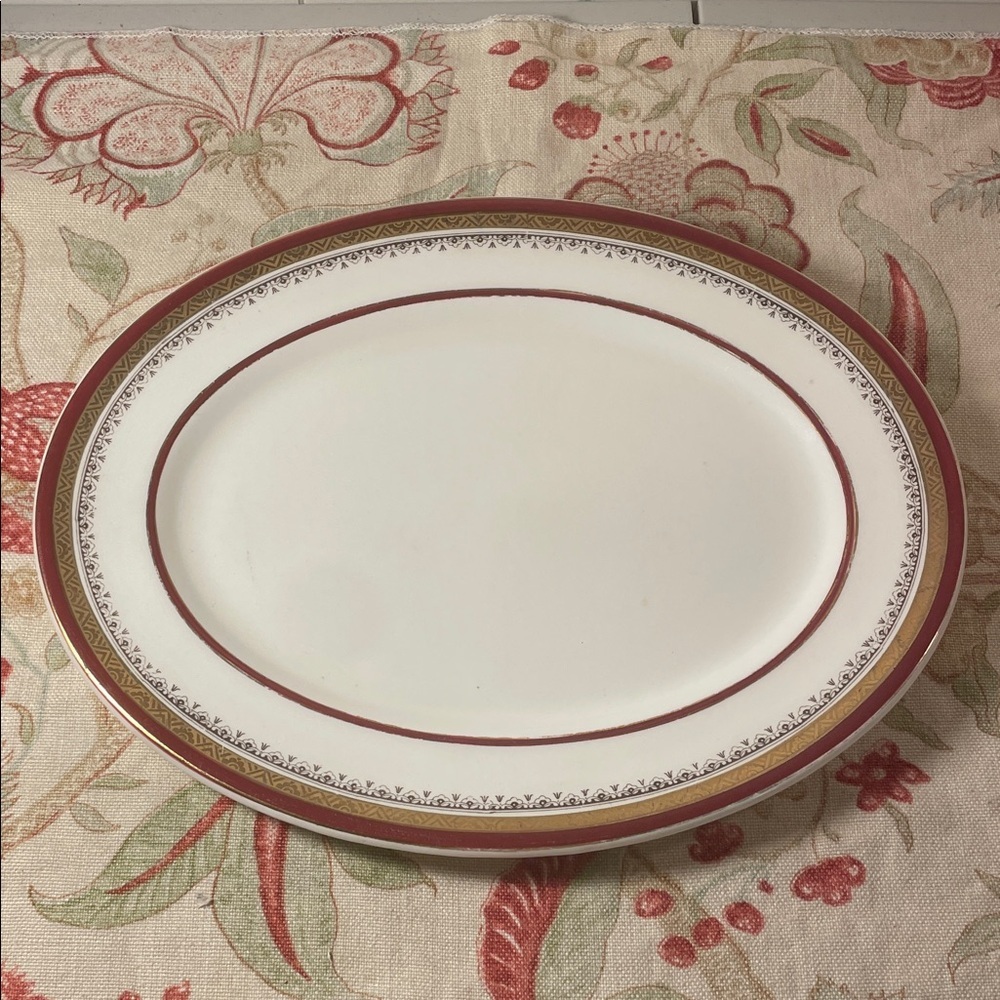 Myotts Son & Co Vintage Bone China Med Red and Gold Trimmed Oval Serving Platter